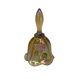 Fenton Hand Painted Golden Glow Carnival Glass Bell Holly Signed